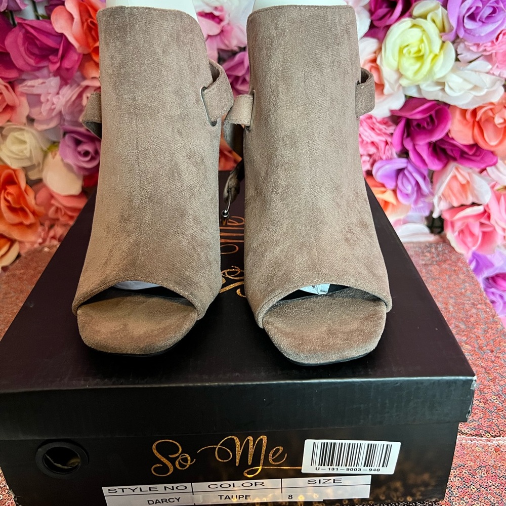Tan Suede Strapped Block Heels